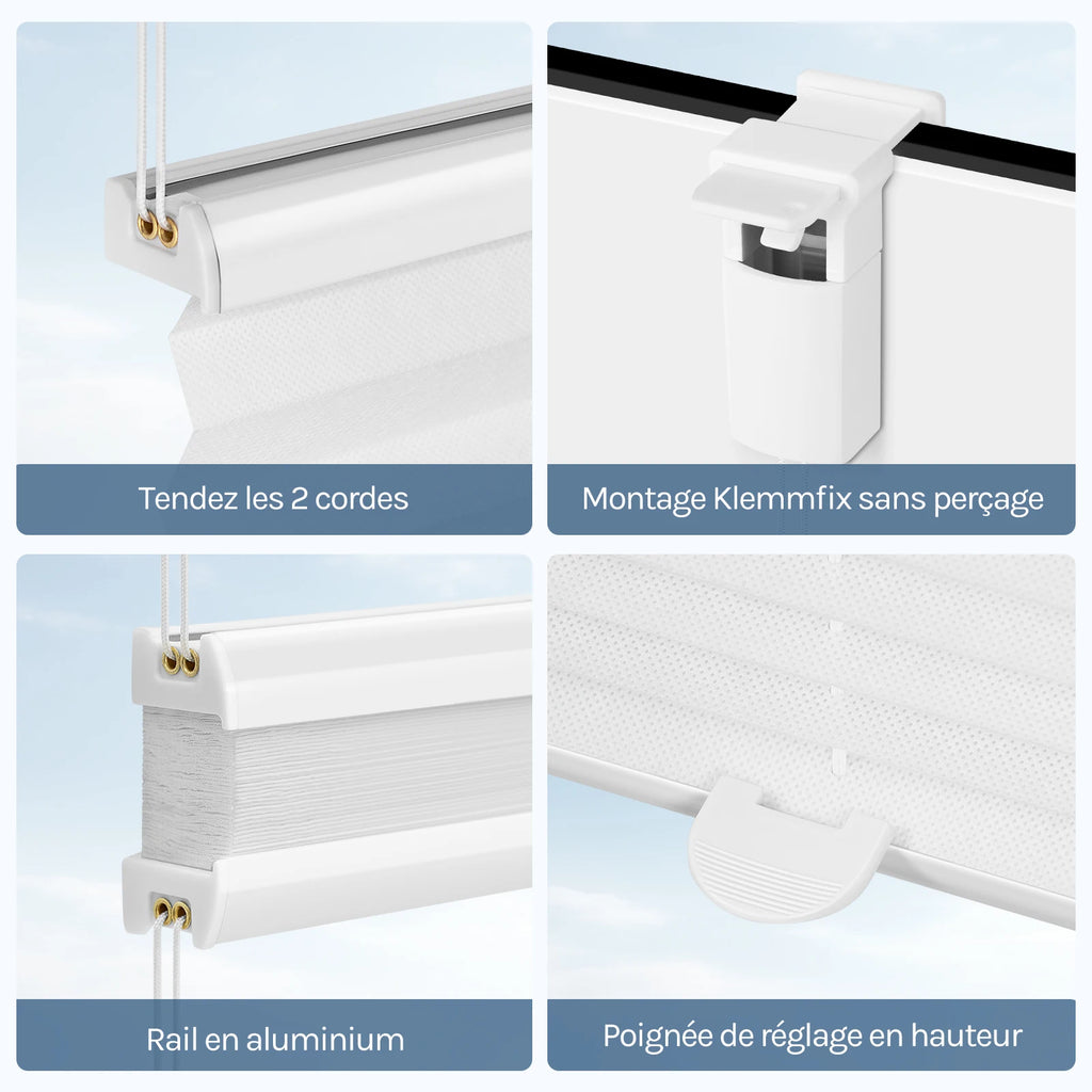 Store plissé Klemmfix translucide sans perçage
