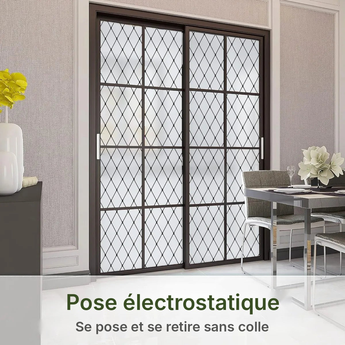 Film dépoli à croisillons noirs, électrostatique