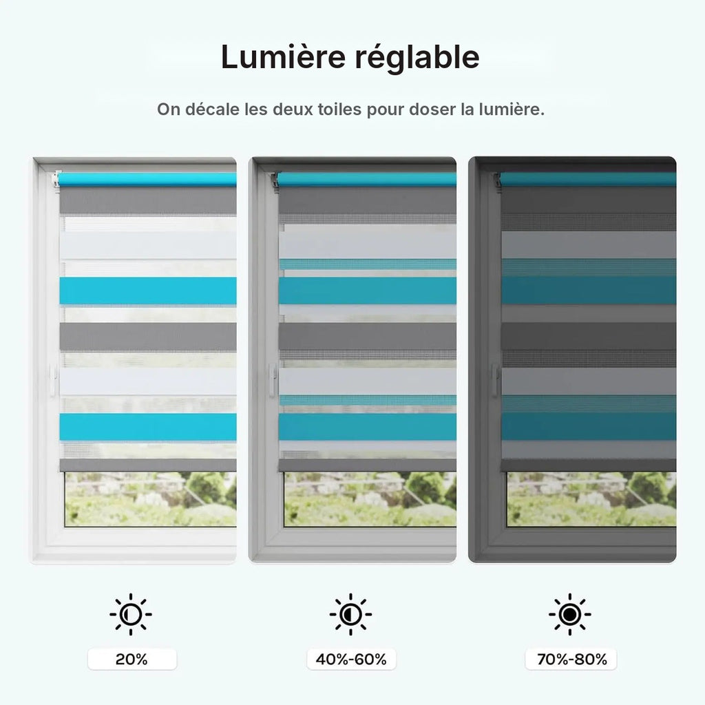 Store zébré blanc, gris et turquoise sans perçage