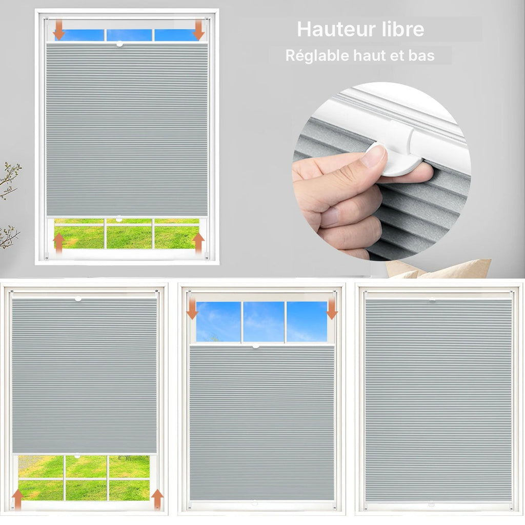 Store alvéolaire occultant gris, sans perçage