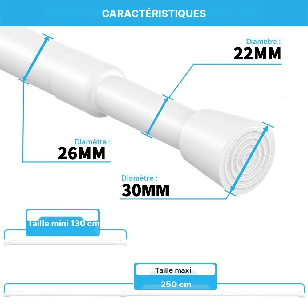 Tringle extensible à ressort sans perçage 40 à 150 cm, vue 5