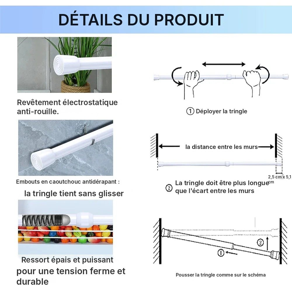 Tringle extensible à ressort sans perçage 40 à 150 cm, vue 15