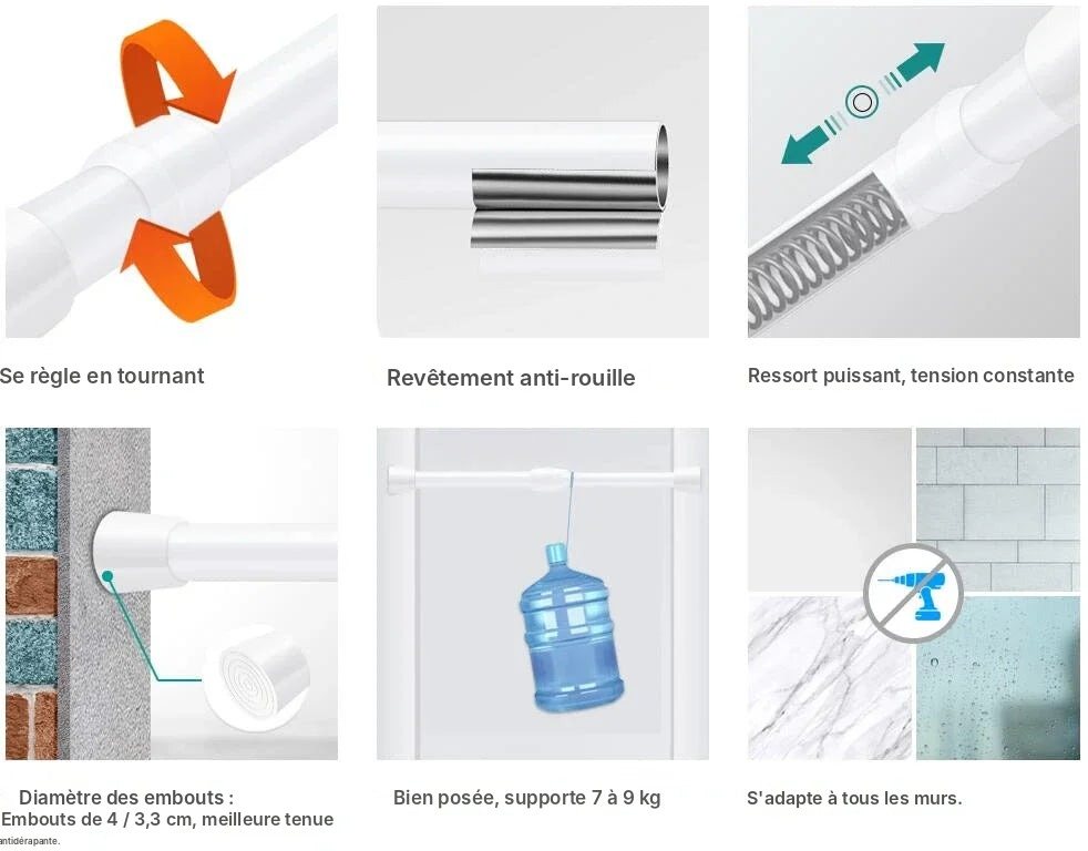 Tringle extensible à ressort sans perçage 40 à 150 cm, vue 12