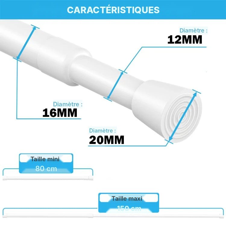 Tringle extensible à ressort sans perçage 40 à 150 cm, vue 17