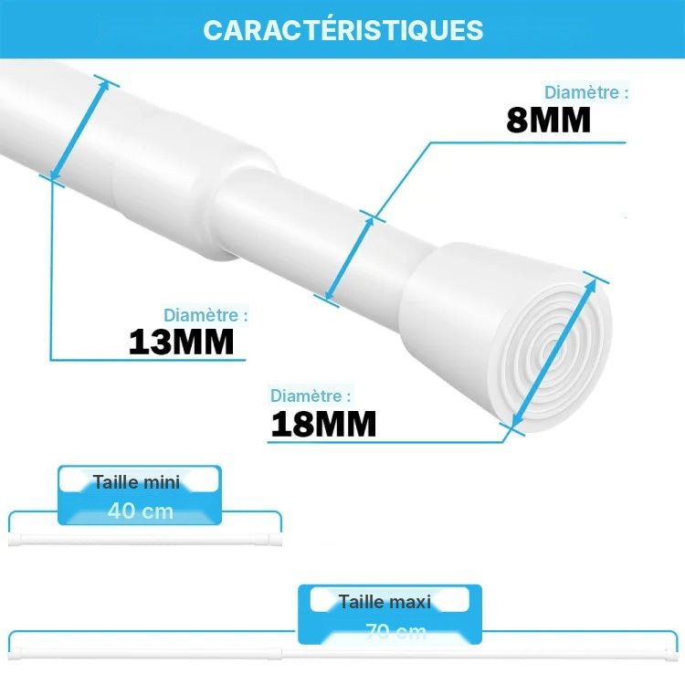 Tringle extensible à ressort sans perçage 40 à 150 cm, vue 14