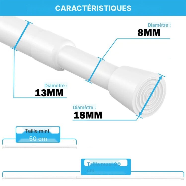 Tringle extensible à ressort sans perçage 40 à 150 cm, vue 18