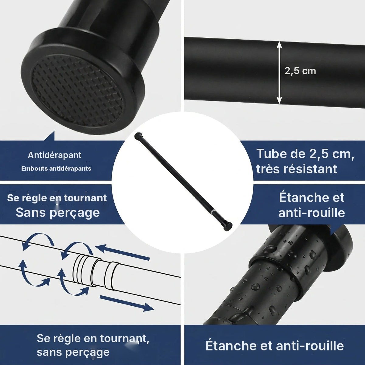 Tringle extensible acier renforcée 80 à 240 cm, vue 6