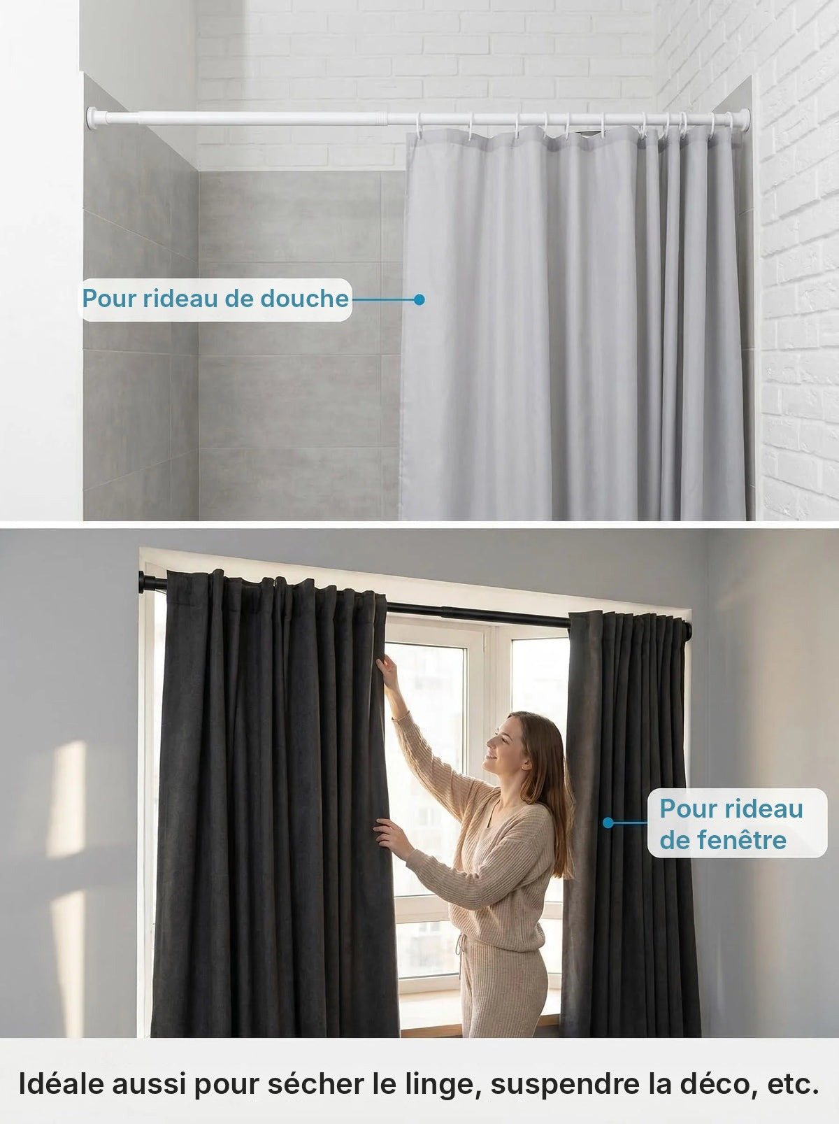 Tringle extensible acier renforcée 80 à 240 cm, vue 2