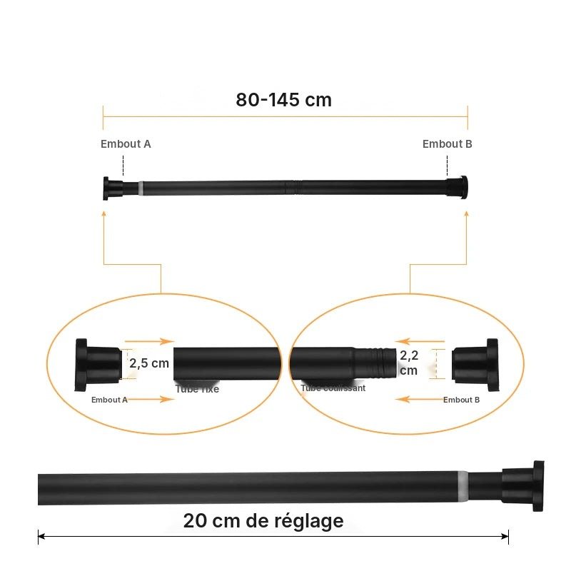 Tringle extensible acier renforcée 80 à 240 cm, vue 12