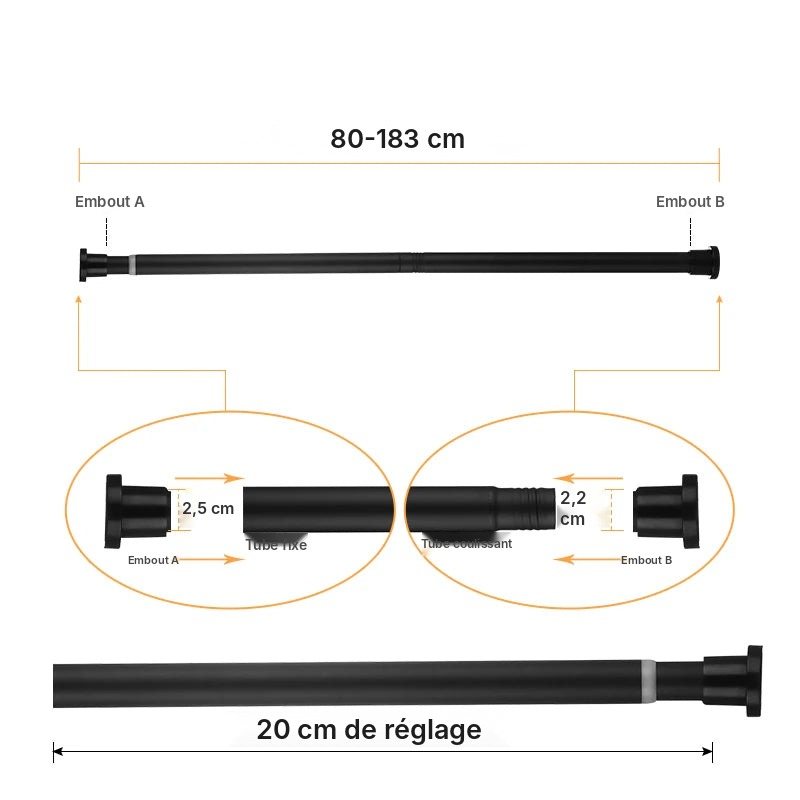 Tringle extensible acier renforcée 80 à 240 cm, vue 13