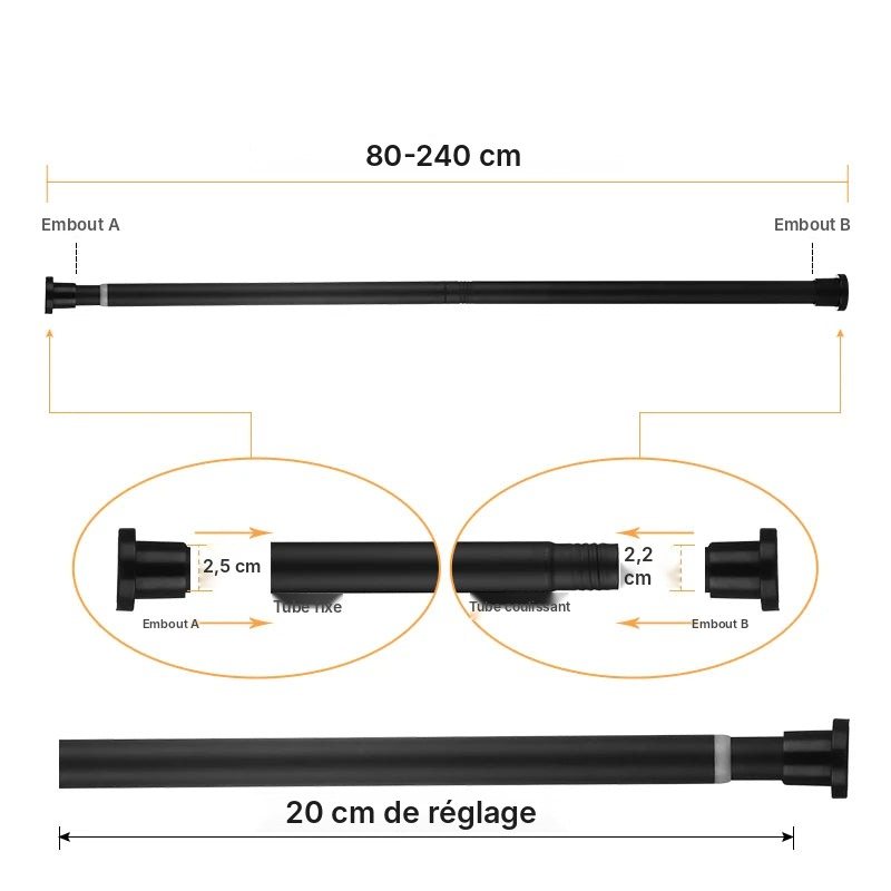 Tringle extensible acier renforcée 80 à 240 cm, vue 14