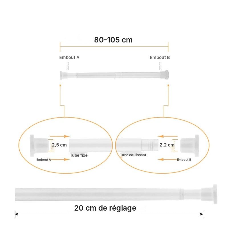 Tringle extensible acier renforcée 80 à 240 cm, vue 15