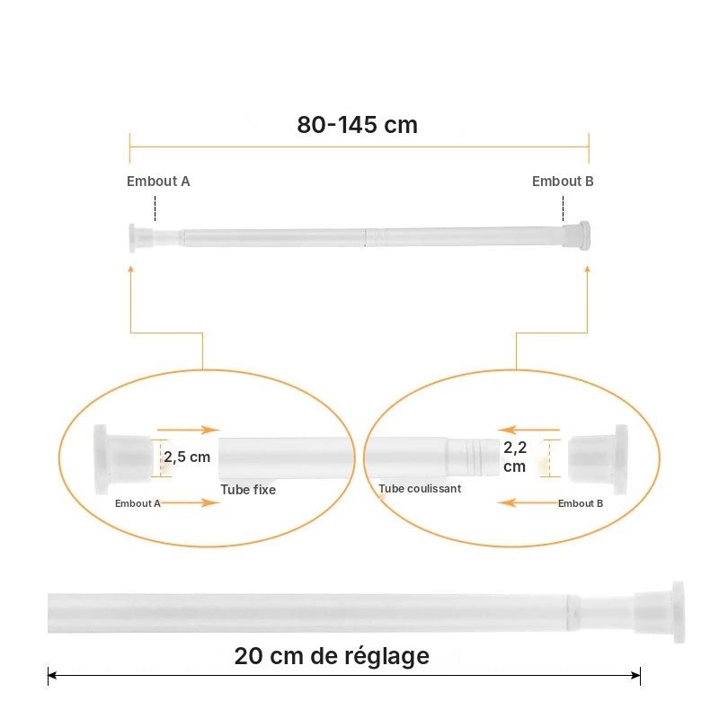 Tringle extensible acier renforcée 80 à 240 cm, vue 16