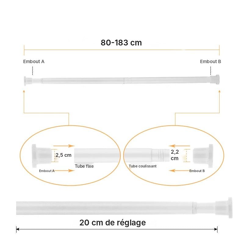 Tringle extensible acier renforcée 80 à 240 cm, vue 17
