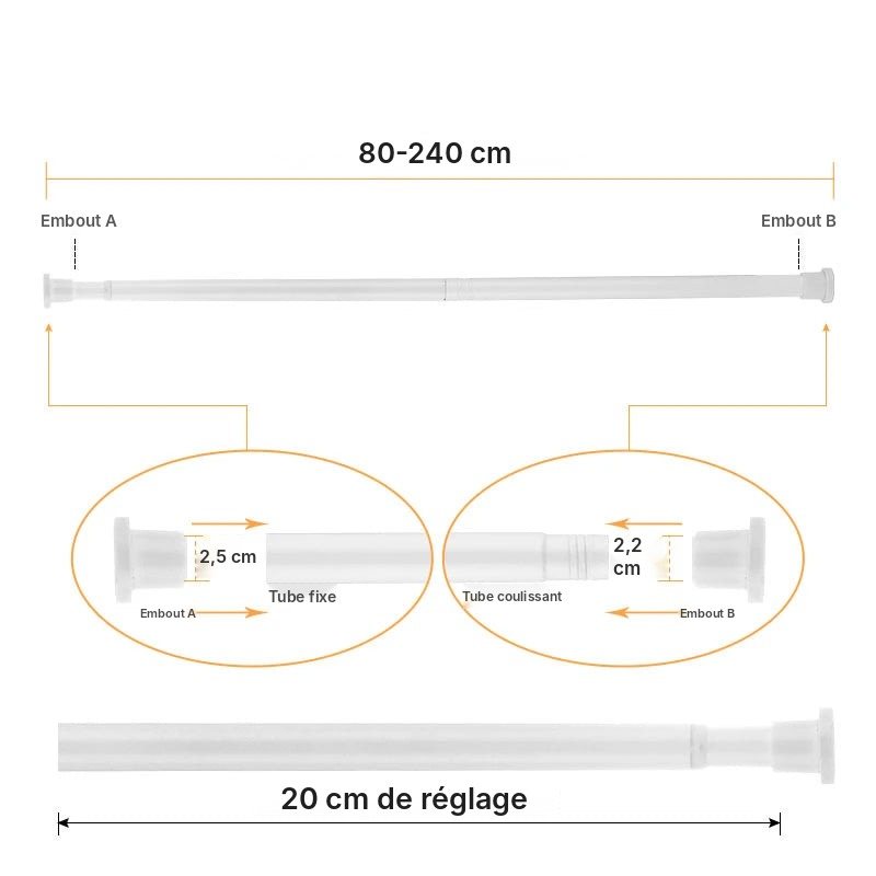 Tringle extensible acier renforcée 80 à 240 cm, vue 18