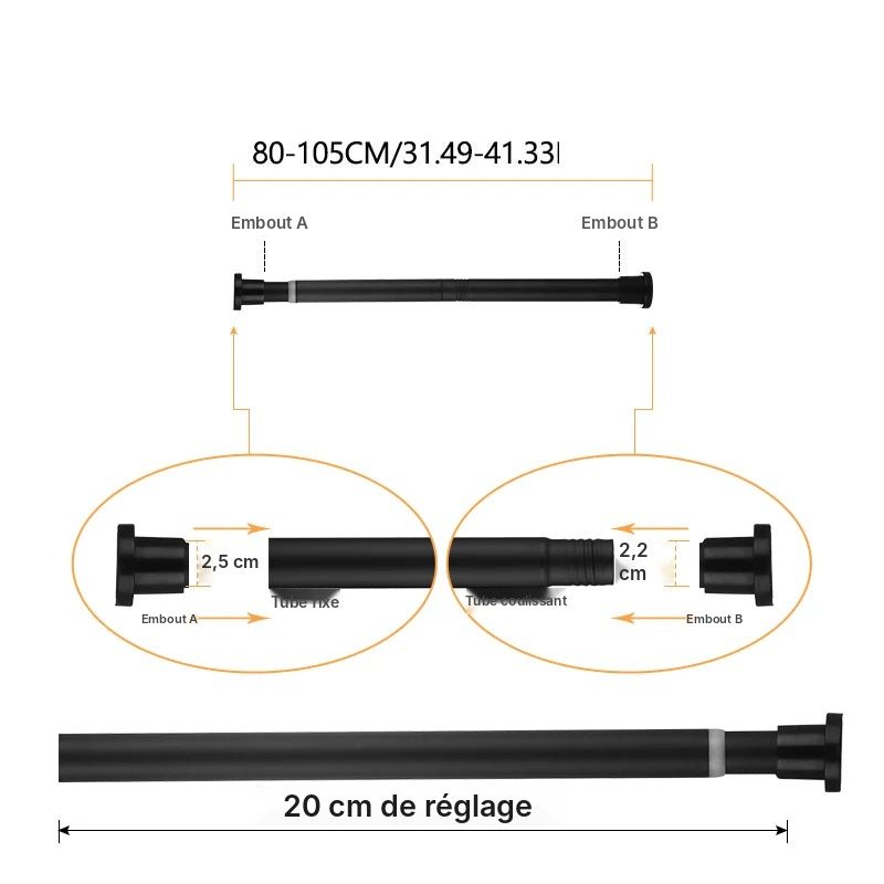 Tringle extensible acier renforcée 80 à 240 cm, vue 19