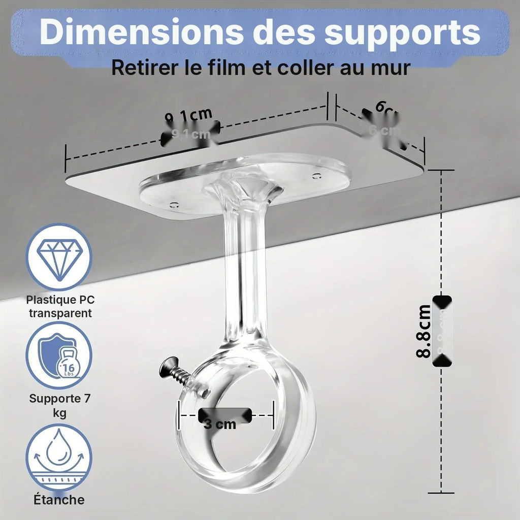 Supports de tringle plafond ou mur sans perçage, vue 5