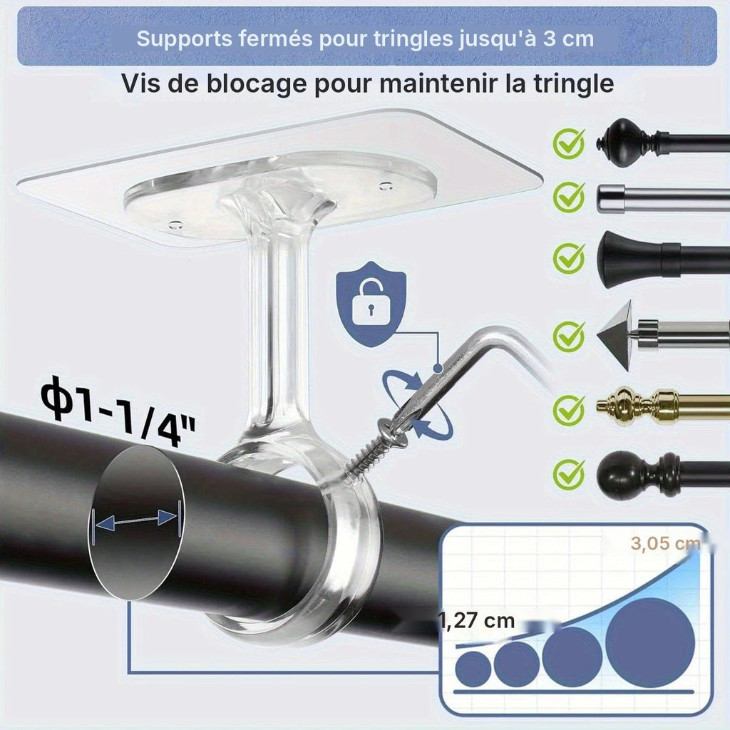 Supports de tringle plafond ou mur sans perçage, vue 6