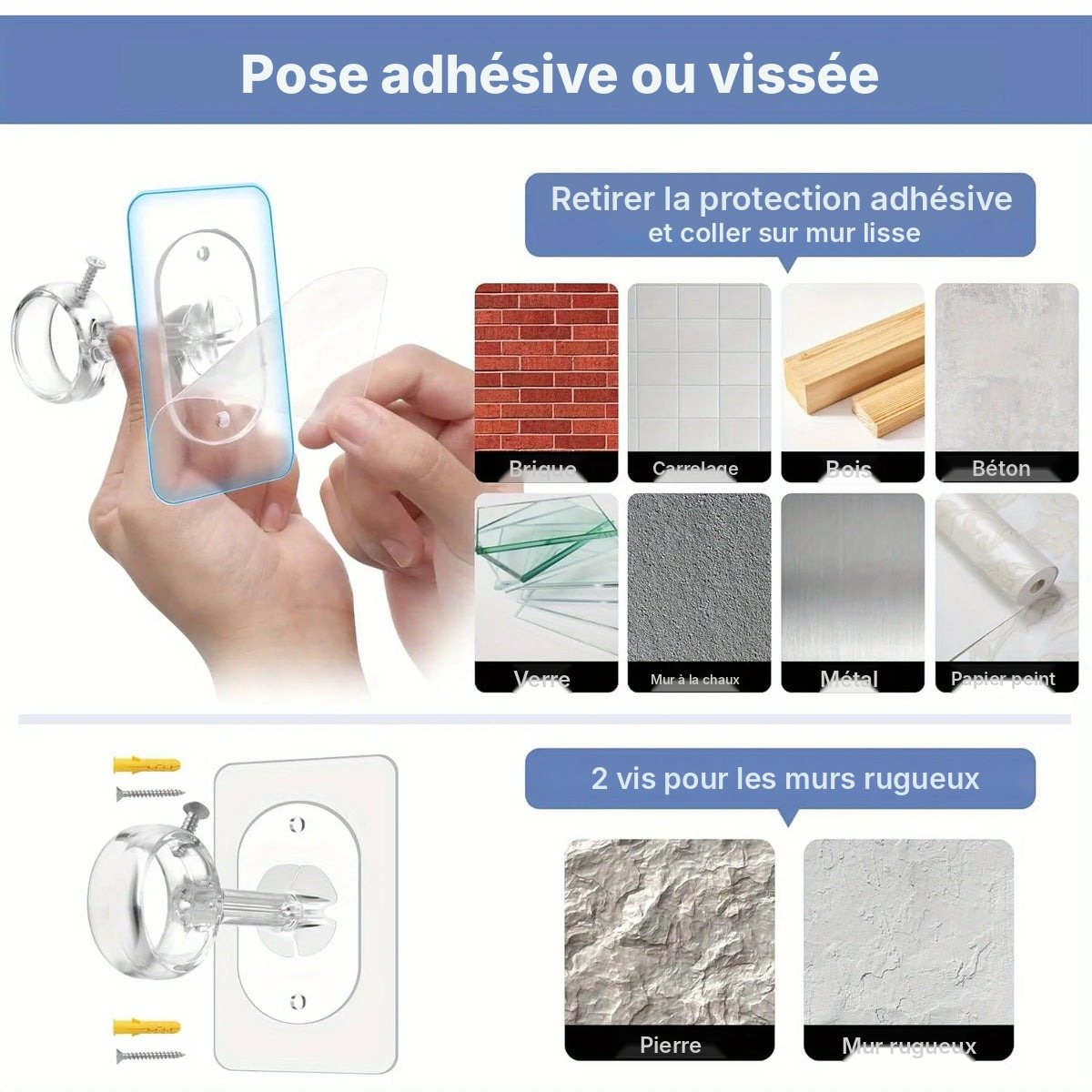 Supports de tringle plafond ou mur sans perçage, vue 7