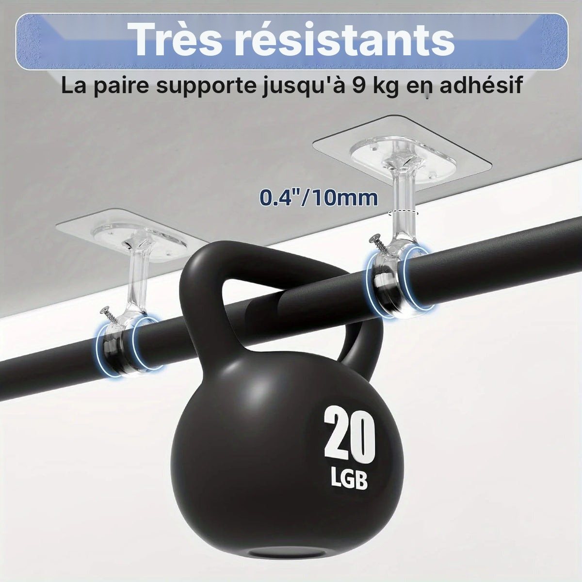 Supports de tringle plafond ou mur sans perçage, vue 10