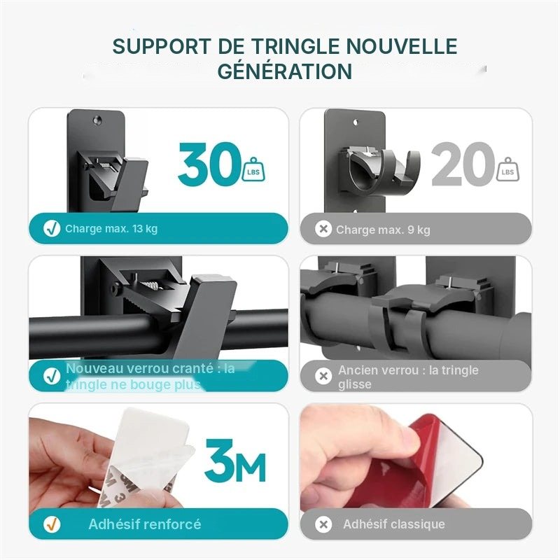 Supports de tringle sans percer à verrou renforcé, vue 6