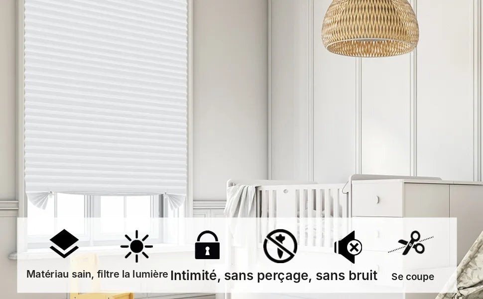 Store plissé adhésif grande hauteur 150 ou 180 cm