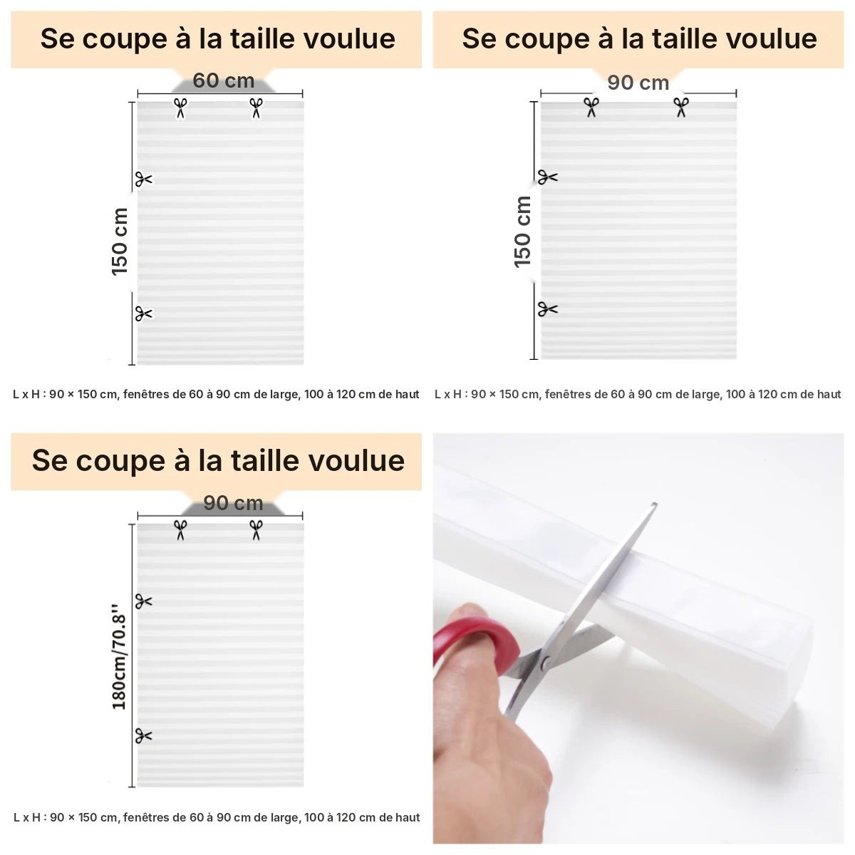 Store plissé adhésif grande hauteur 150 ou 180 cm, vue 9