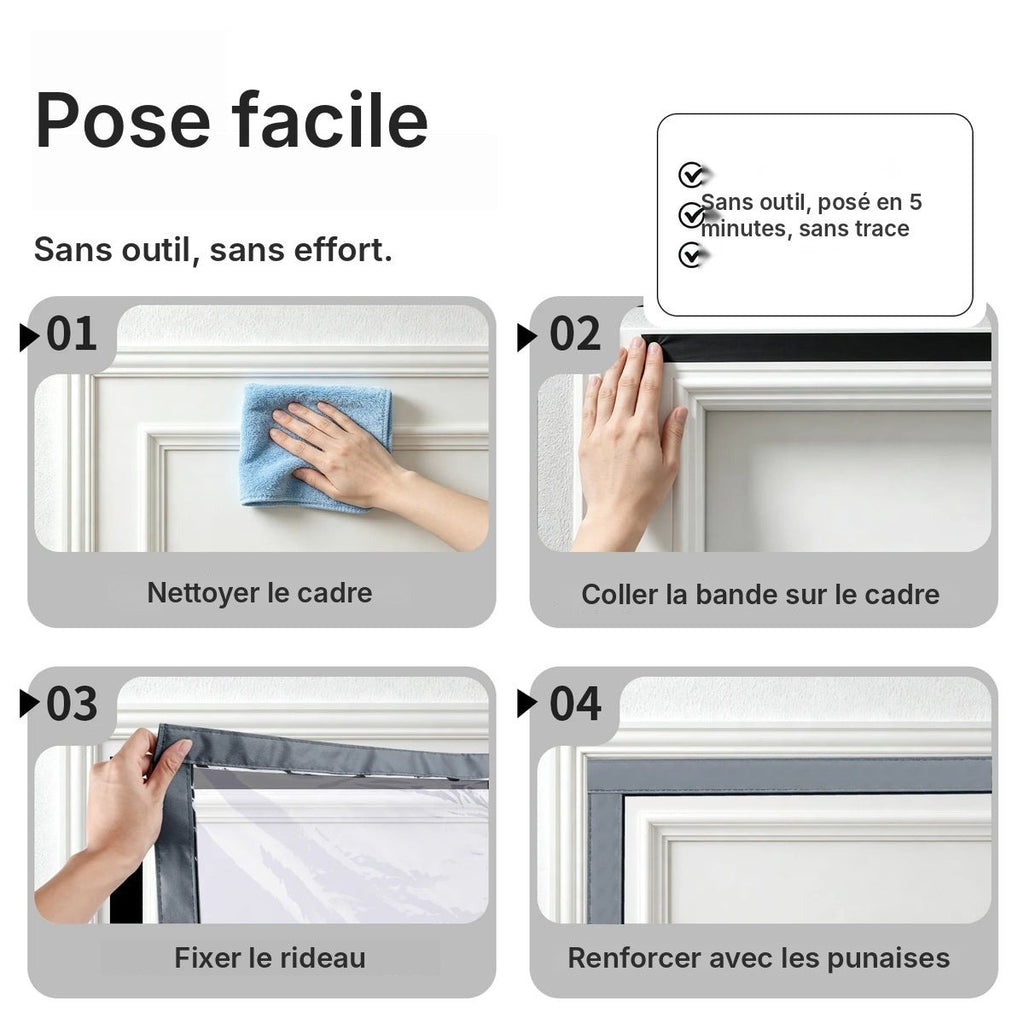 Rideau thermique porte d'entrée matelassé magnétique, vue 20