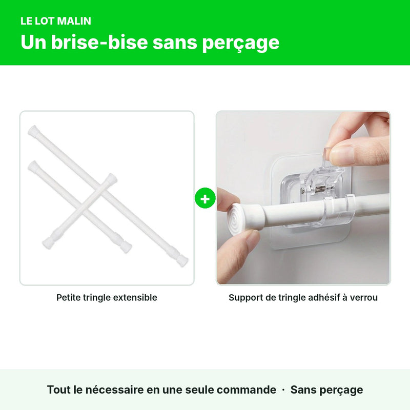 Lot brise-bise sans perçage : petite tringle + supports à verrou