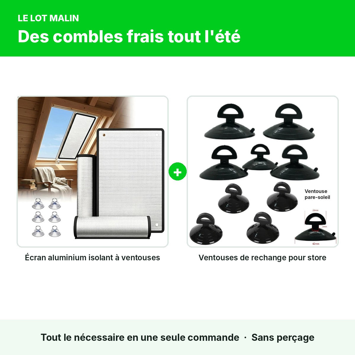 Lot Velux été : écran aluminium isolant + ventouses de rechange