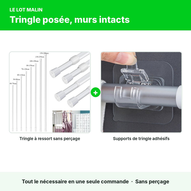 Kit tringle sans perçage : tringle à ressort + supports adhésifs