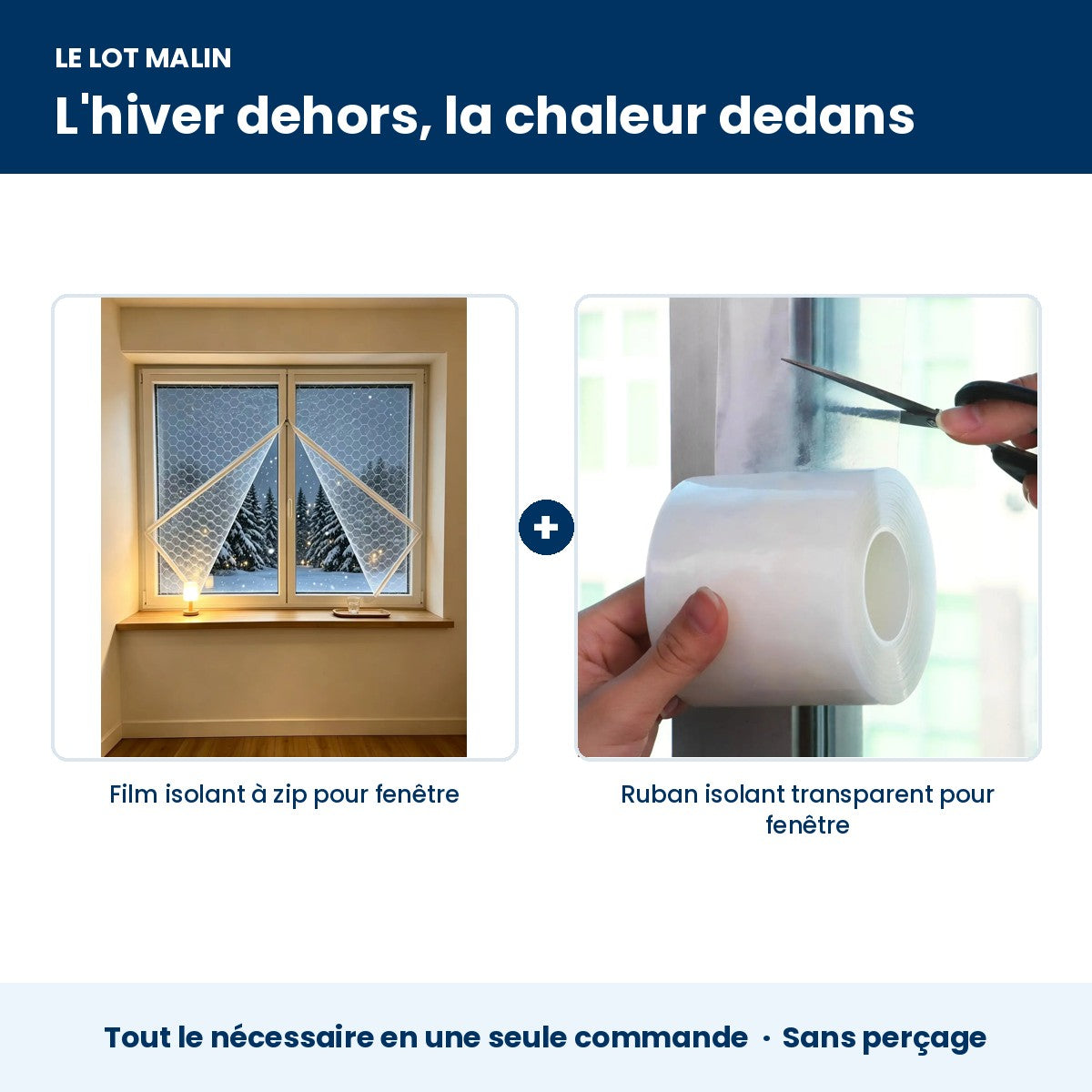 Lot hiver : film isolant à zip + ruban isolant transparent